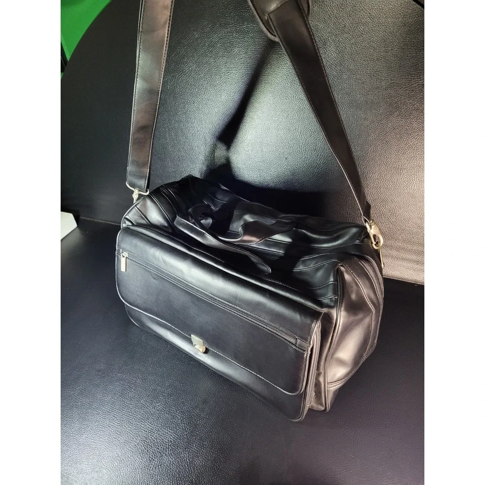 Leeds 20in Black Real Leather Duffel Bag Beautiful Mens Luggage Gym Luxary Bag
